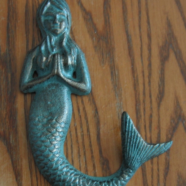 Praying Mermaid Cast Metal Wall Hanging w/Vintage Finish 7" Tall