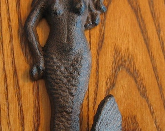 Mermaid Wall Hook Cast Metal Wall Hanging w/Vintage Finish 6" Tall