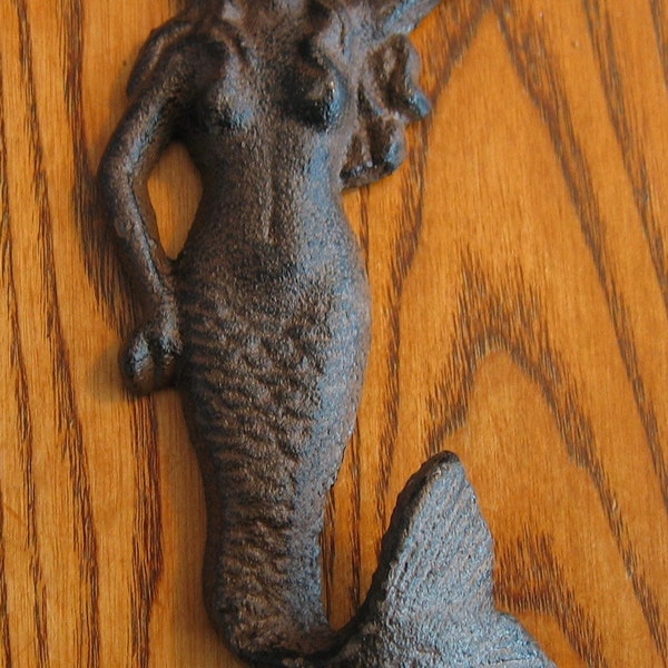 Mermaid Wall Hook Cast Metal Wall Hanging w/Vintage Finish 6" Tall