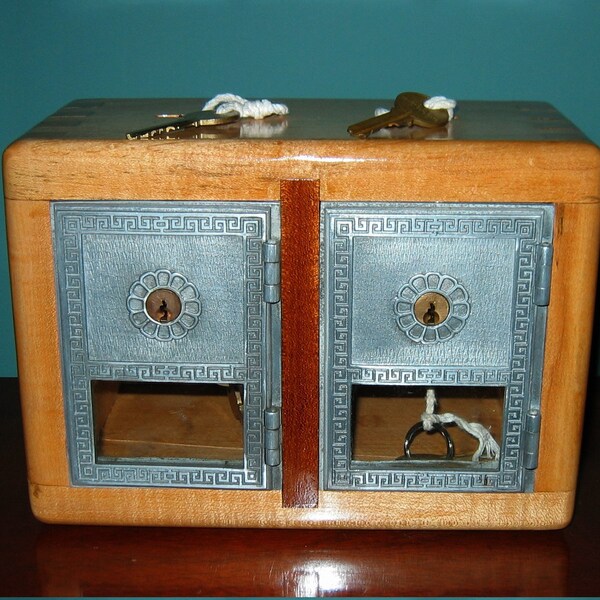 Antique POST OFFICE Side-by-Side Banks- Twin Boxes from old Post Office Boxes. Start Your Own Post Office :)