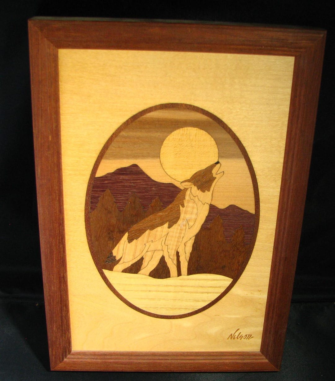 Wolf Inlay Patterns Howling Wolf at Full Moon-beautiful WOOD Inlay MARQUETRY by Hudson ...