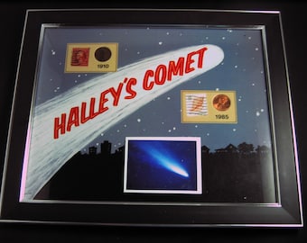 Framed HALLEY'S COMET Memorabilia 1910-1985  Photo plus 1910- 1985 Coin/Stamp Set No. 2