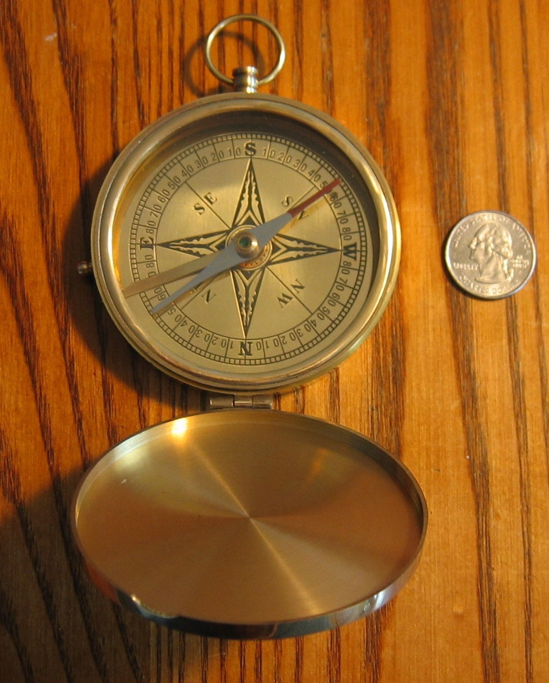 Big Brass Pocket Compass With Rosewood Presentation Case W/brass Anchor ...