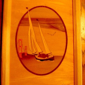 On the Bay- Two Masted Ketch underway w/Golden Gate Bridge  by Hudson River Artist Jeff Nelson