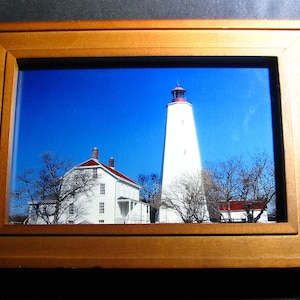 Sandy Hook Lighthouse Photo Portrait  in a  Hardwood Frame