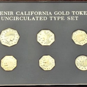 California Gold Tokens Coins TYPE SET Souvenir 10 coins in Whitman like case 1970s