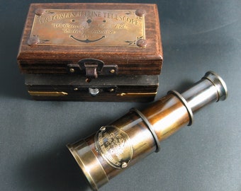 Marine Nautical Brass Telescope With leather Handmade case Anniversary Gift