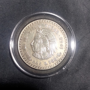 1948 メキシコ 5 ペソ銀貨トリビュート レプリカ カプセル入り - アステカ クアウテモック