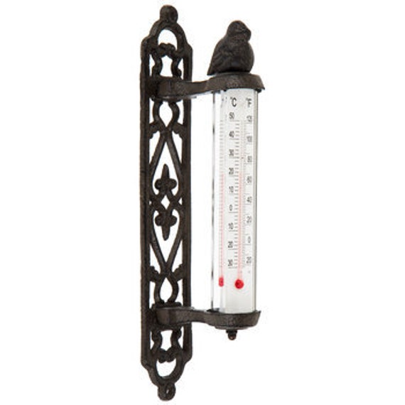 Ornate Cast Iron BIRD TOPPER Outdoor Thermometer Triple Strips Etsy