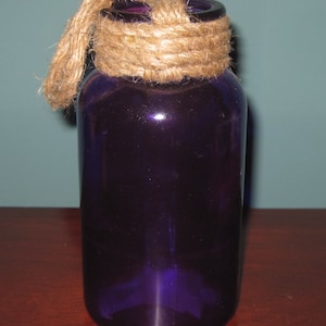 Deep Purple Glass Nautical Bottle wrapped with Jute Rope