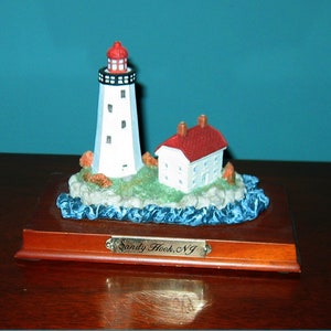Sandy Hook Lighthouse, New Jersey Premier Lighthouse Fine model on Cherry wood- Gorgeous Display