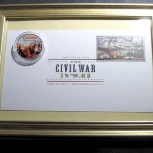 Framed 1862-2012 CIVIL WAR Commemorative Envelope &quot;Battle of New Orleans&quot; plus JFK Colorized Half Dollar