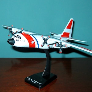 Coast Guard HERCULES HC 130 Surveillance Aircraft Model on Stand ASSEMBLED 1 Foot Wingspan
