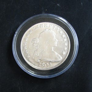 Rare 1803  &quot;Draped Bust Dollar&quot; Silver Plated Copy of USA Dollar Coin in Capsule w/ Edge Lettering