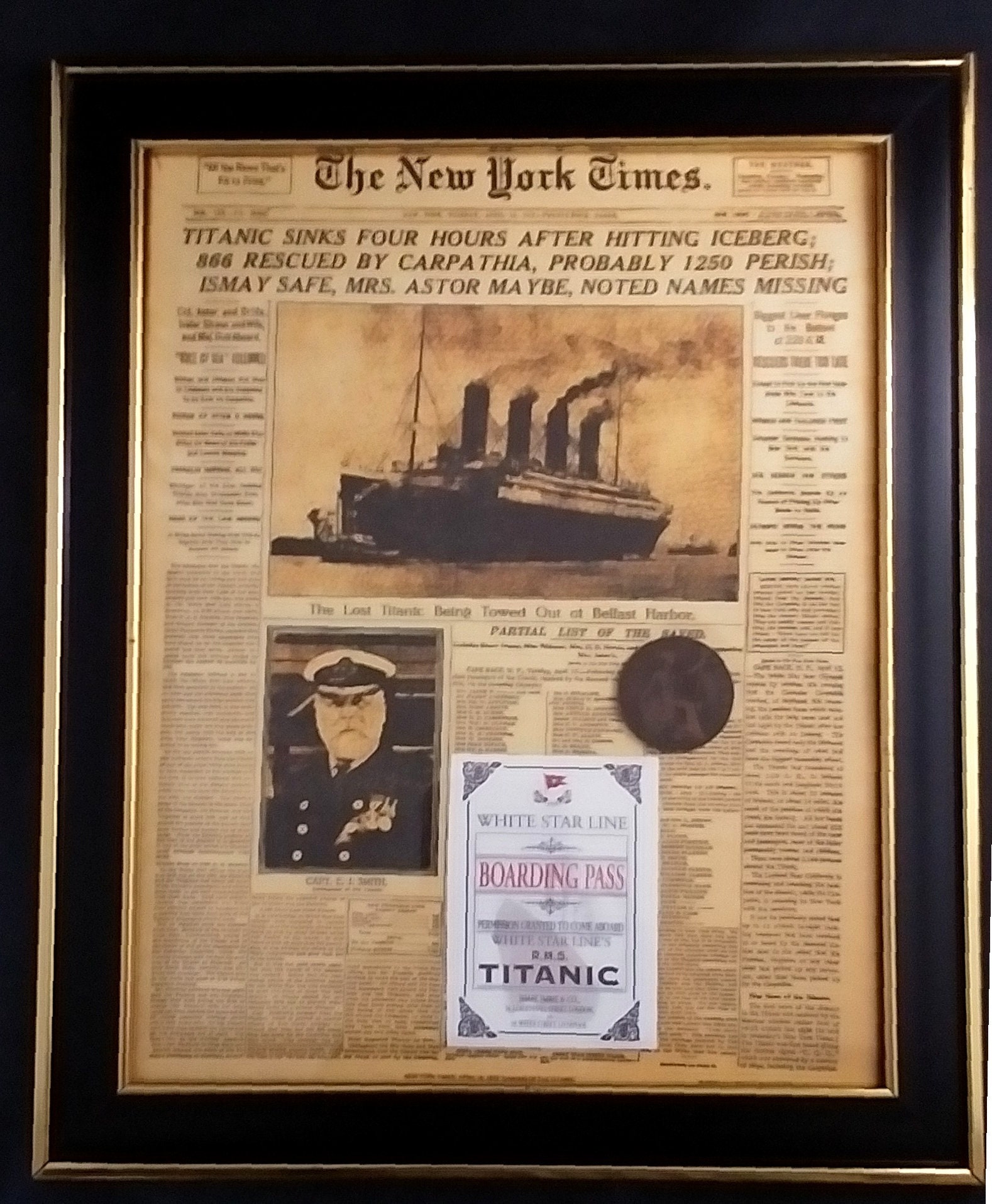 Framed TITANIC Collector Shadow Box Featuring New York Times Front