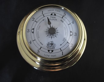 Brass TIDAL or TIDE Clock- Check out High/Low Tides- Takes 1 AA Battery (Included)