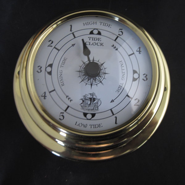 Brass TIDALor TIDE CLOCK Check out High/Low Tides- Takes 1 AA Battery (Included)