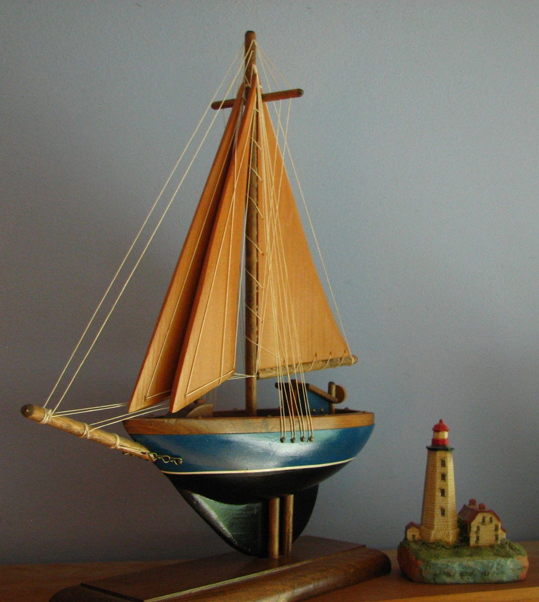 Handcrafted Wood Deluxe Sloop Sailboat Model- Carved Wooden Sails ...