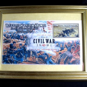 Framed 1864-2014 CIVIL WAR Commemorative Envelope &quot;Seige of Petersburg&quot; w/Cachet plus JFK Colorized Half Dollar