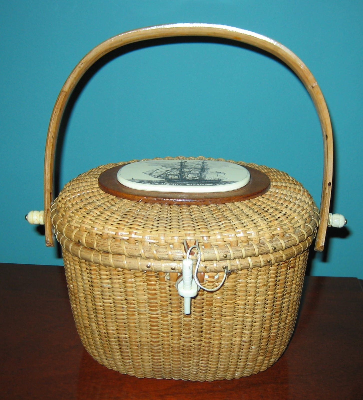 Barlow NANTUCKET BASKET With Ship Portrait Brig Endicott. Full Etsy
