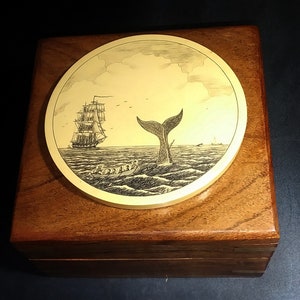 ROSEWOOD w/Stephen Barlow WHALING SCENE Presentation Case Lined Box