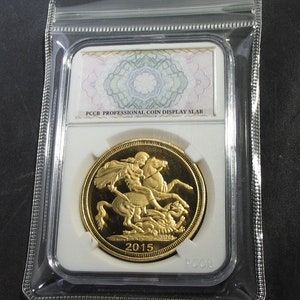 Cameo Proof British Sovereign Gold Coin Saint George Slaying the Dragon Tribute Replica in Slabbed Case with Vinyl Protector