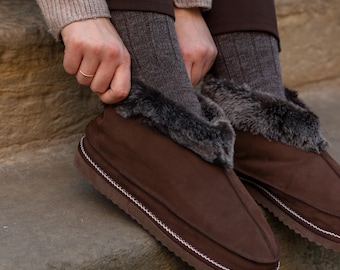 Cottage leren muiltjes voor dames vintage gezellige schapenvacht lamswol gevoerde huisschoenen warm