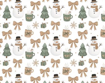 Winter Snowman pattern pattern Cotton Fabric Sold by 1/2 Yard
