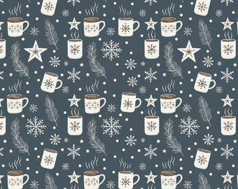 Winter Snowman pattern pattern Cotton Fabric Sold by 1/2 Yard