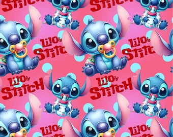 Stitch Cartoon Fabric Anime Cotton Fabric By The Half Yard
