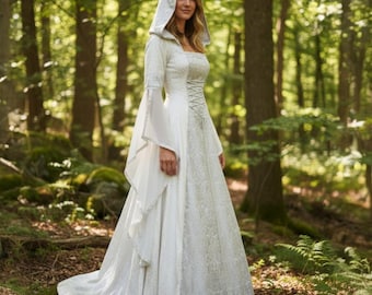 robe médiévale à capuche. robe de costume renaissance pour femme, robe viking, tenue de reconstitution historique GN