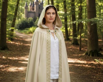 Mittelalterlicher Kapuzen Umhang, Renaissance Spitzenumhang für Frauen, Fantasy Cosplay Kostüm für Ren Faire und LARP