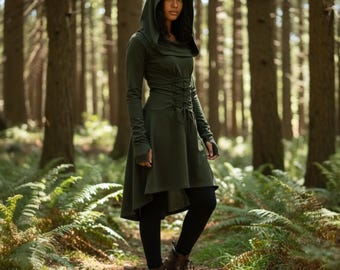Mittelalterliches Kapuzenkleid für Damen, Mittelalter Renaissance Kleid für LARP und Reenactment