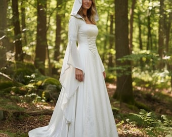 mittelalterliches Kapuzenkleid. Renaissance Gewandung für Damen, Wikinger-Kleid, historisches Reenactment LARP Outfit