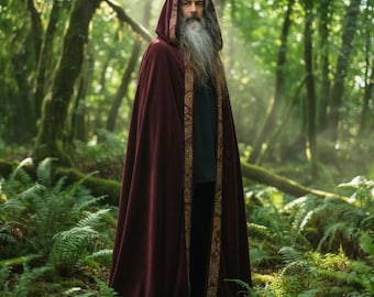 Zauberer Kapuzenumhang in voller Länge, Zauberer Robe mit Kapuze, Magier Mantel, Fantasy Halloween Kostüm Renfest Cape Cosplay