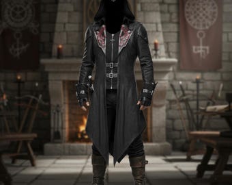 Mittelalterlicher Assassinen Kapuzen Kostüm Mantel, Steampunk Kostüm für Cosplay, Gothic Kapuzen Outfit für Männer und Frauen, Mittelalterliche Oberbekleidung
