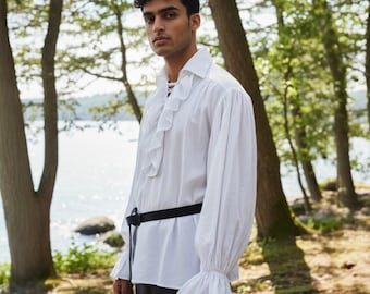 Herren Renaissance Piraten Hemd, Gothic Dichter Bluse, Vintage Rüschen Mittelalter Kostüm Top, Viktorianisches Steampunk Outfit