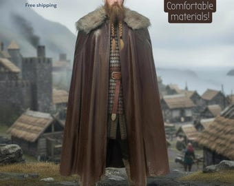 Wikinger Assassinen Mantel, Renaissance Kunstpelz Leder Umhang für Kostüm-Abnutzung, Mittelalterliche Wikinger Oberbekleidung für Reenactment Outfit, LARP ren faire