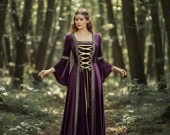 Mittelalterliches Elfen Kleid Fantasy Kostüm, Elfen Kostüm für Fantasy Larp, Feen Outfit