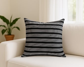 Black & Cream Striped Throw Pillow | Modern Neutral Design | 3 Sizes