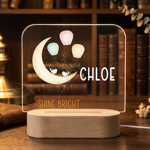 Lámpara de noche lunar personalizada, lámpara LED con nombre personalizado, regalo de decoración para guardería, decoración de habitación infantil, luz floral celestial para dormitorio.