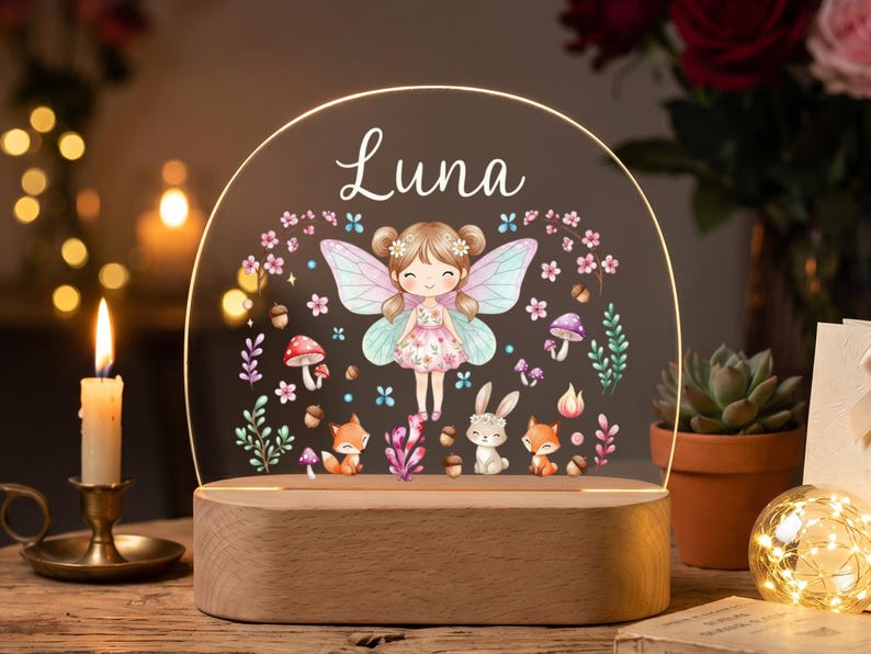 Personalized Fairy Night Light, Custom Name Lamp for Girls, Fairy Nursery Decor, Kids Room Nightlight, Baby Shower Gift image 5