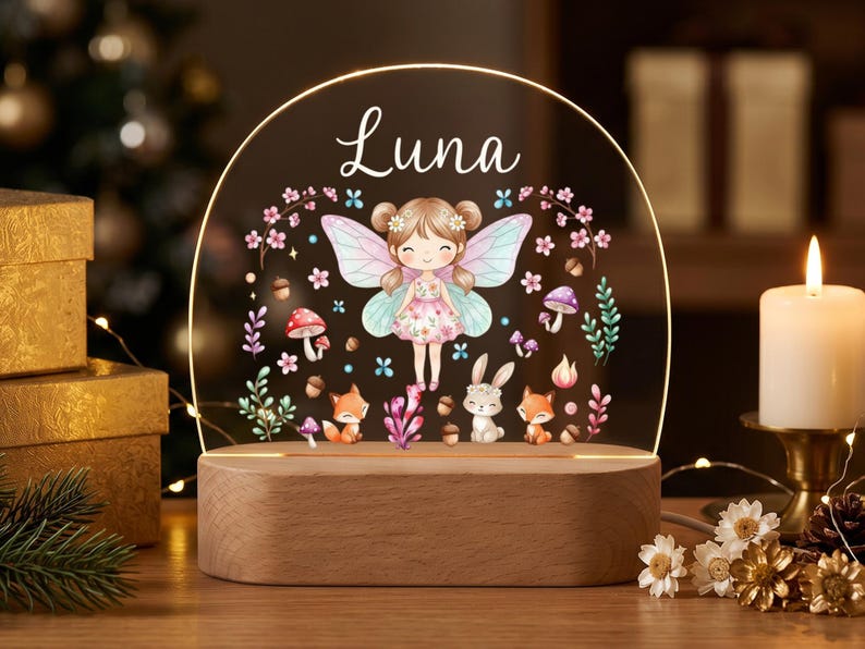 Personalized Fairy Night Light, Custom Name Lamp for Girls, Fairy Nursery Decor, Kids Room Nightlight, Baby Shower Gift image 1