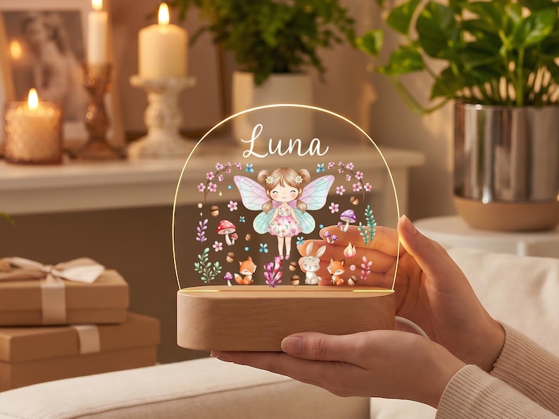 Personalized Fairy Night Light, Custom Name Lamp for Girls, Fairy Nursery Decor, Kids Room Nightlight, Baby Shower Gift image 2