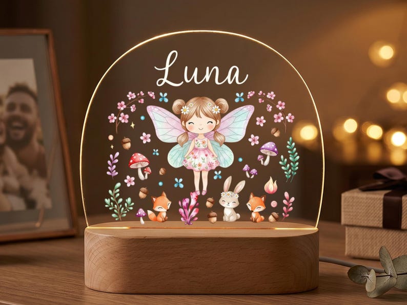 Personalized Fairy Night Light, Custom Name Lamp for Girls, Fairy Nursery Decor, Kids Room Nightlight, Baby Shower Gift image 7