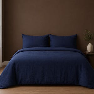 Marineblaues Leinenbettbezug-Set - weich gewaschene minimalistische Bettwäsche