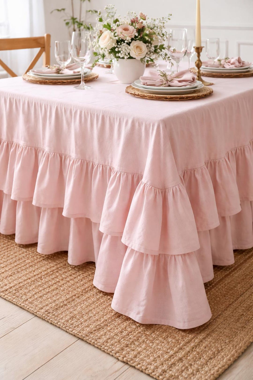 Pink Ruffle Tablecloth Blush Pink Ruffle Tablecloth – Cotton Romantic Dining Cover - Etsy