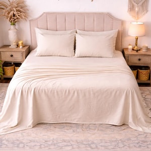 Washed Linen Flat Sheet Set | Ivory Off-White Bedding | Boho Minimalist Bedroom Decor