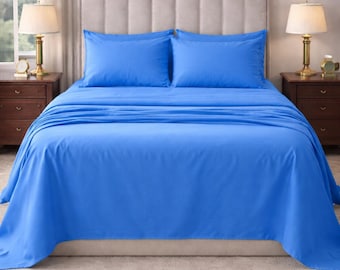 Hellblaues Leinenbettwäsche-Set - weiche, atmungsaktive, minimalistische Bettwäsche (King / Queen)