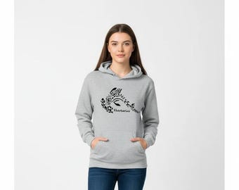 Sudadera con capucha para niños con tiburón martillo polinesio / Diseño tribal oceánico, marca Kharkarius